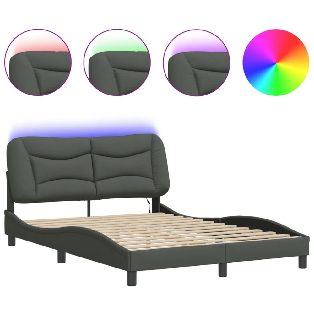 vidaXL Cadru de pat cu LED fără saltea Gri închis 140x190 cm Material