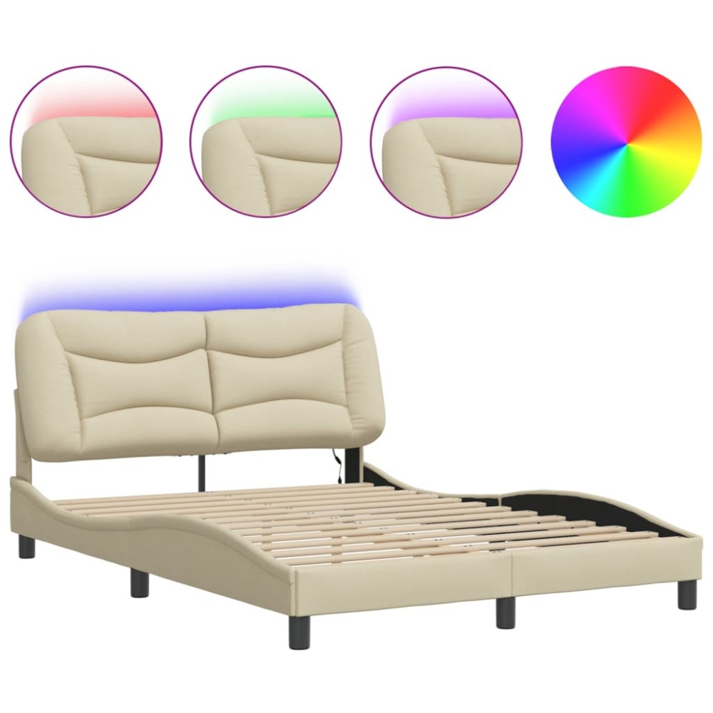 vidaXL Cadru de pat cu LED fără saltea cremă 140x190 cm țesătură