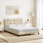 vidaXL Cadru de pat cu LED fără saltea cremă 140x190 cm țesătură vidaXL Cadru de pat cu LED fără saltea cremă 140x190 cm țesătură