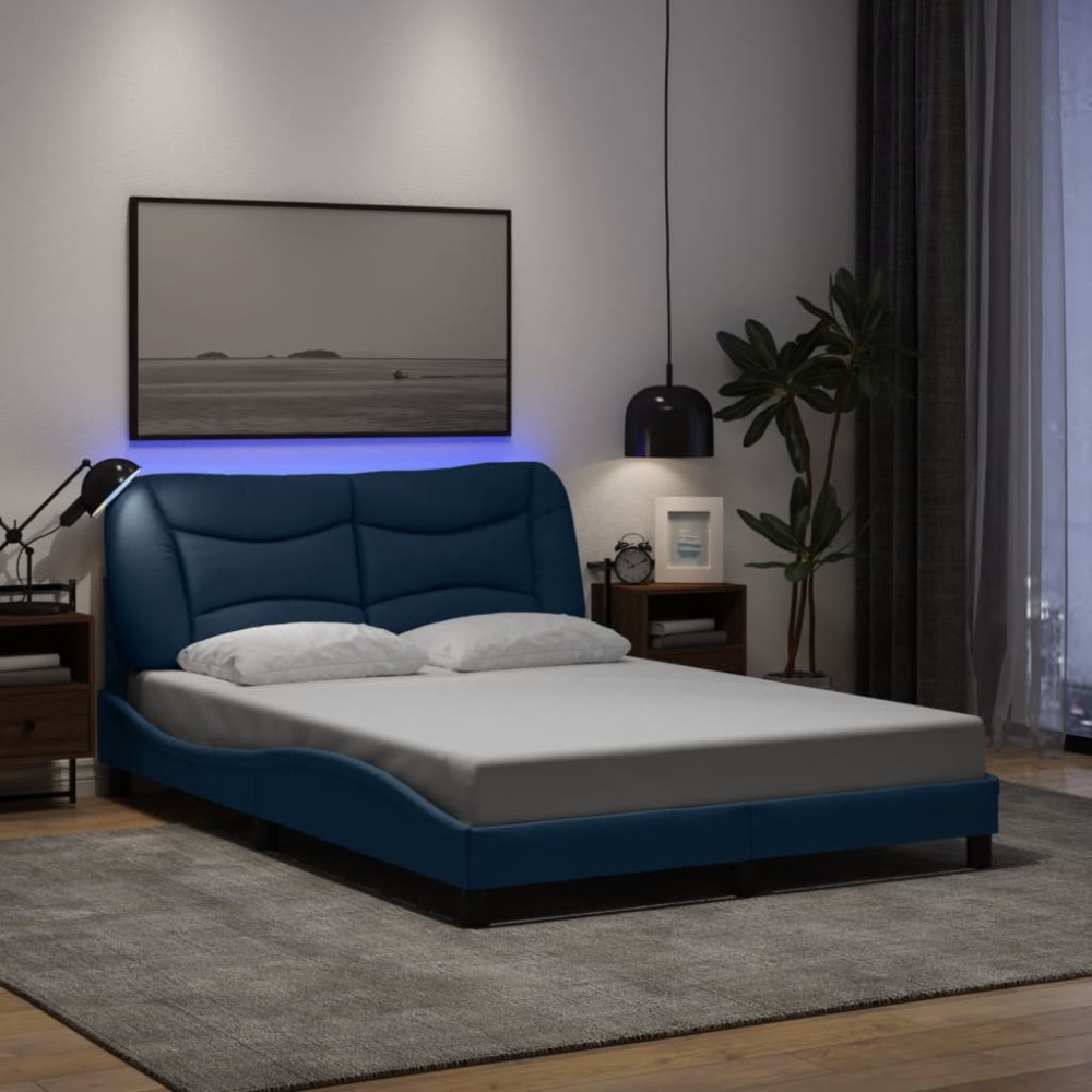 vidaXL Cadru de pat cu LED fără saltea Albastru 140x190 cm Material
