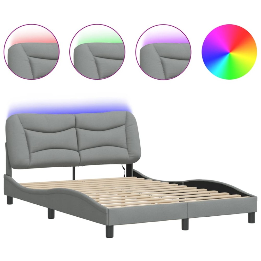 vidaXL Cadru de pat cu LED fără saltea Gri deschis 140x200 cm Material