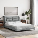 vidaXL Cadru de pat cu LED fără saltea Gri deschis 140x200 cm Material vidaXL Cadru de pat cu LED fără saltea Gri deschis 140x200 cm Material