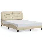 vidaXL Cadru de pat cu LED fără saltea cremă 140x200 cm țesătură vidaXL Cadru de pat cu LED fără saltea cremă 140x200 cm țesătură
