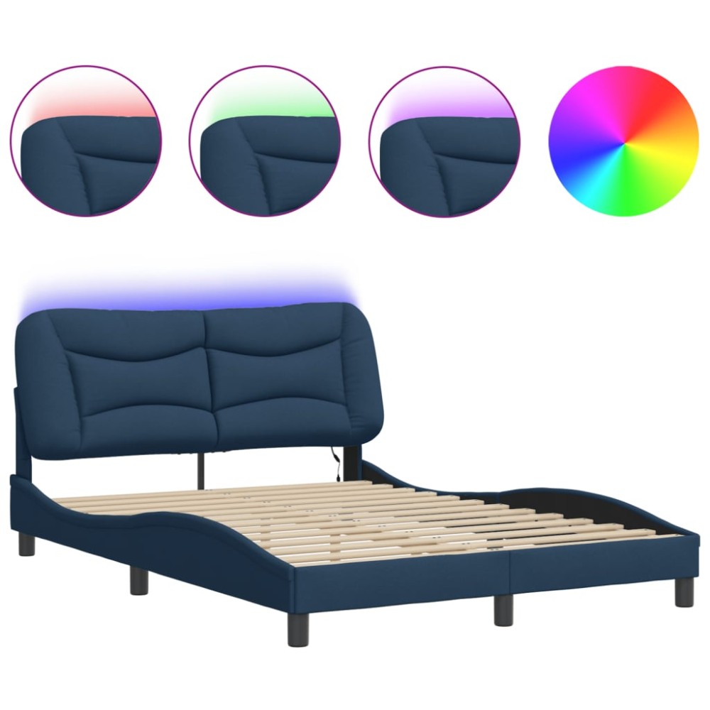 vidaXL Cadru de pat cu LED fără saltea Albastru 140x200 cm țesătură