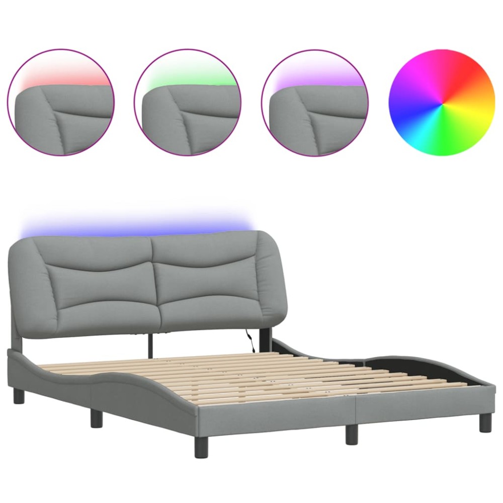 vidaXL Cadru de pat cu LED fără saltea Gri deschis 160x200 cm Material