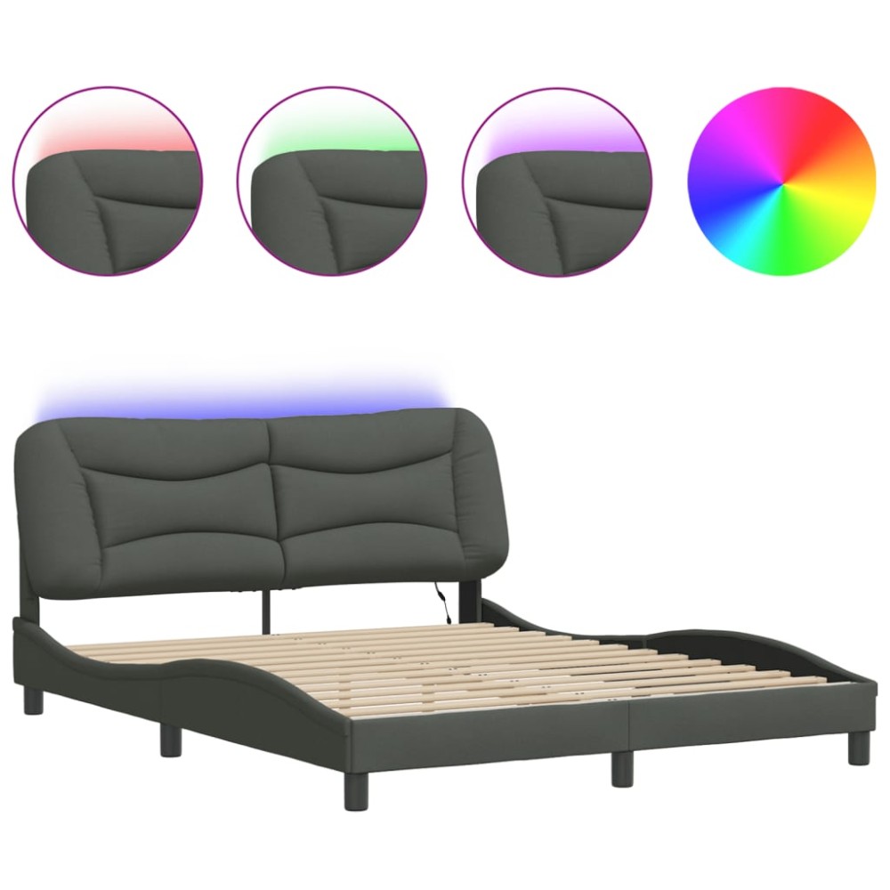 vidaXL Cadru de pat cu LED fără saltea Gri închis 160x200 cm Material
