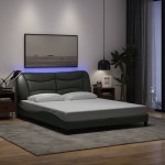 vidaXL Cadru de pat cu LED fără saltea Gri închis 160x200 cm Material vidaXL Cadru de pat cu LED fără saltea Gri închis 160x200 cm Material