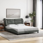 vidaXL Cadru de pat cu LED fără saltea Gri închis 160x200 cm Material vidaXL Cadru de pat cu LED fără saltea Gri închis 160x200 cm Material