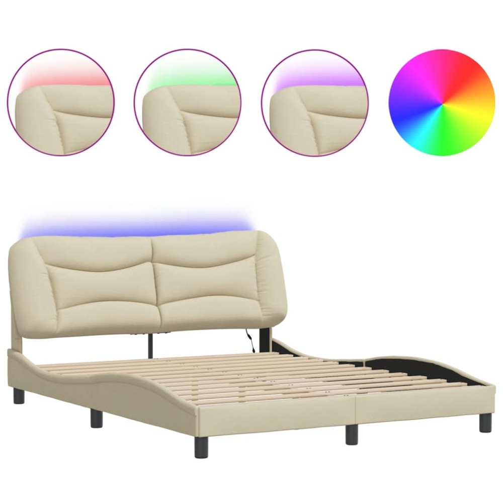 vidaXL Cadru de pat cu LED fără saltea cremă 160x200 cm țesătură