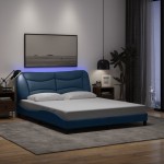 vidaXL Cadru de pat cu lumini LED, albastru, 160x200 cm, textil