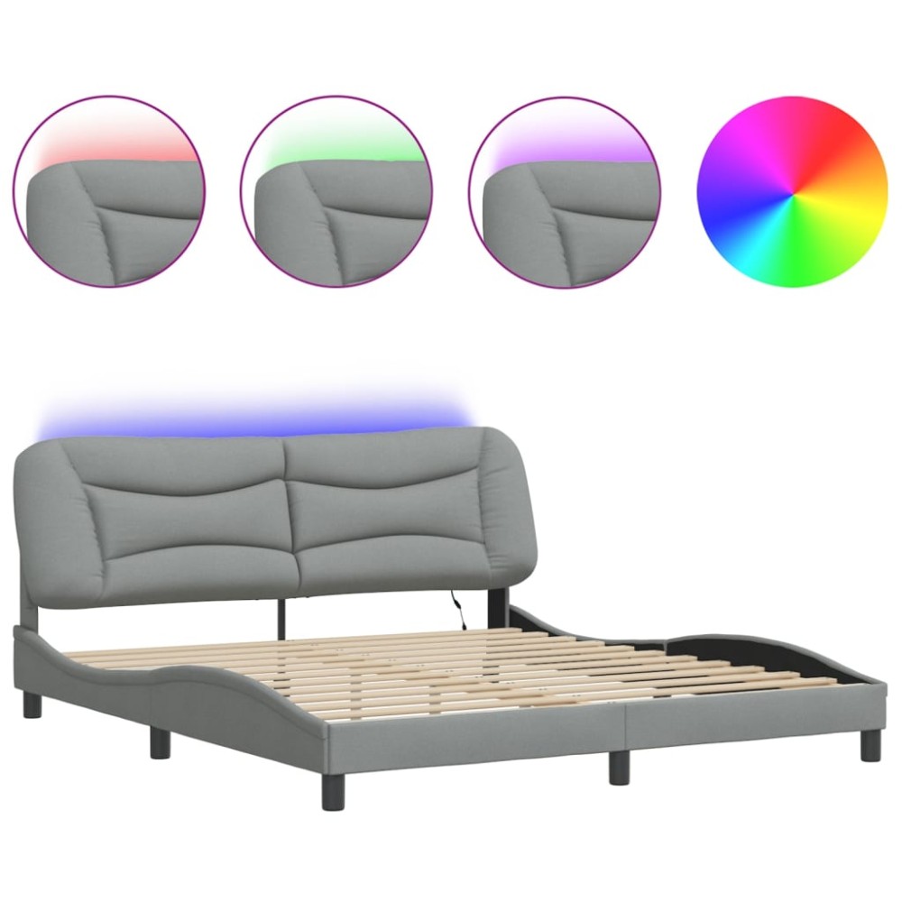vidaXL Cadru de pat cu LED fără saltea Gri deschis 180x200 cm Material