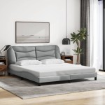 vidaXL Cadru de pat cu LED fără saltea Gri deschis 180x200 cm Material vidaXL Cadru de pat cu LED fără saltea Gri deschis 180x200 cm Material