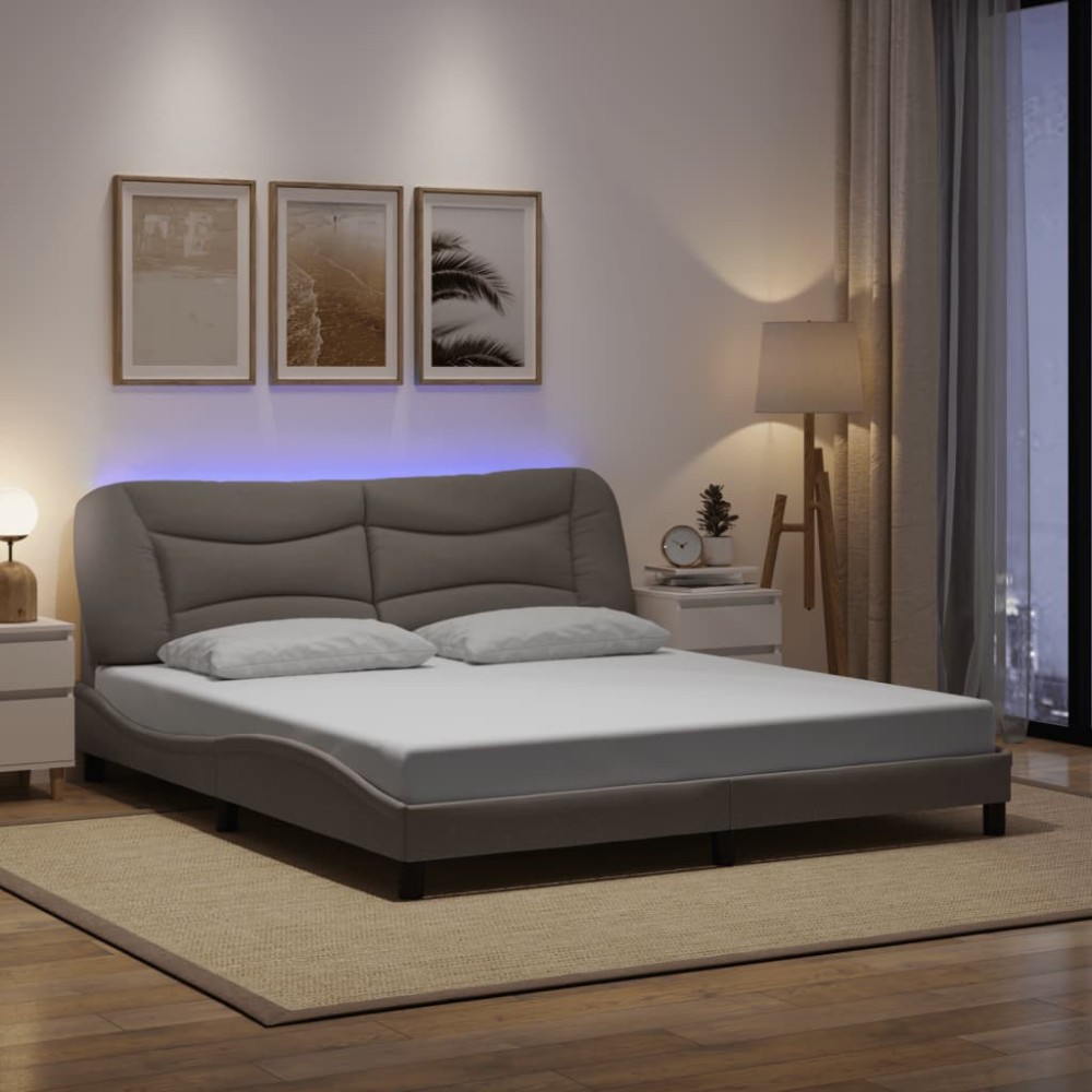 vidaXL Cadru de pat cu LED fără saltea Hvar Taupe 180x200 cm Material