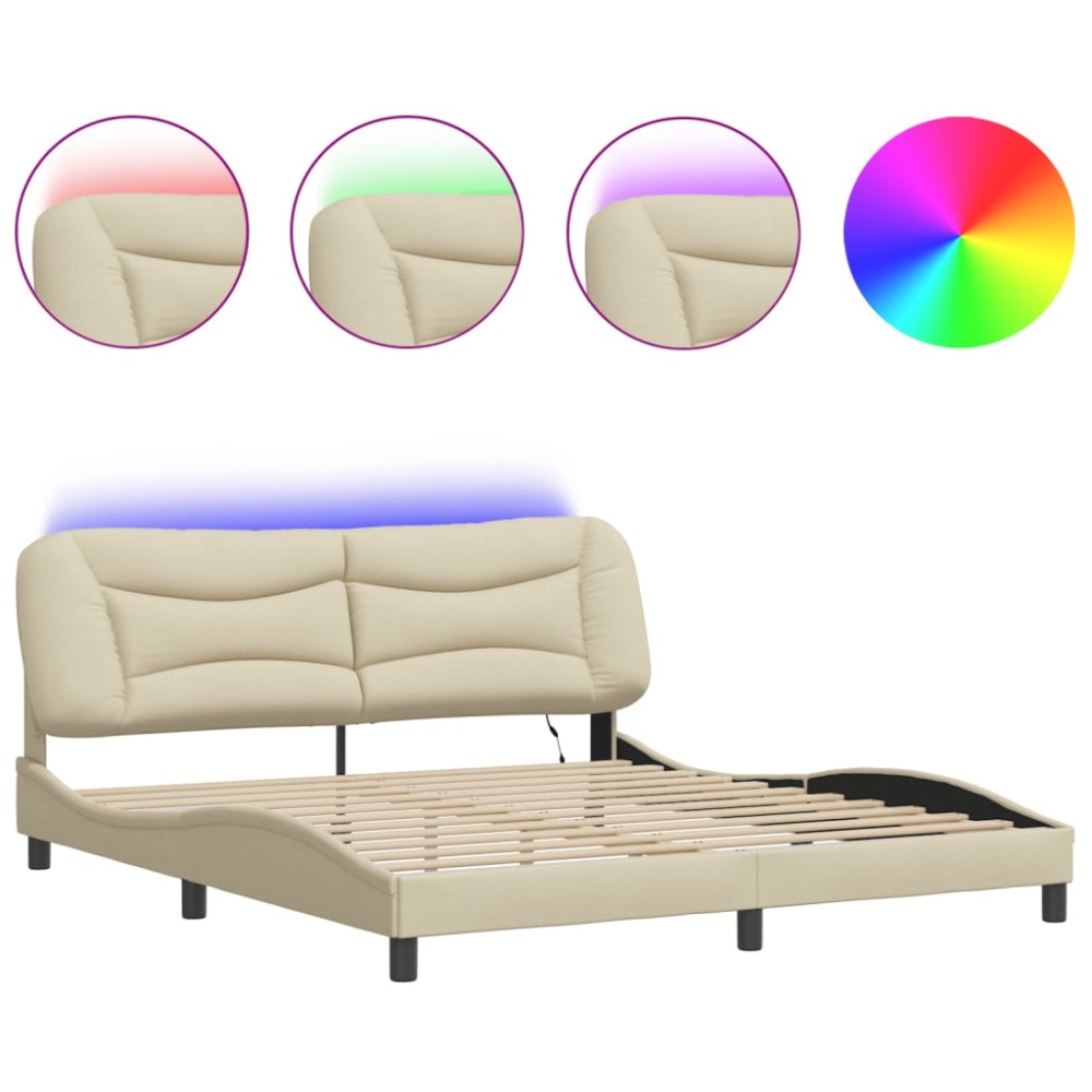 vidaXL Cadru de pat cu LED fără saltea cremă 180x200 cm țesătură