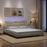 vidaXL Cadru de pat cu LED fără saltea cremă 180x200 cm țesătură vidaXL Cadru de pat cu LED fără saltea cremă 180x200 cm țesătură
