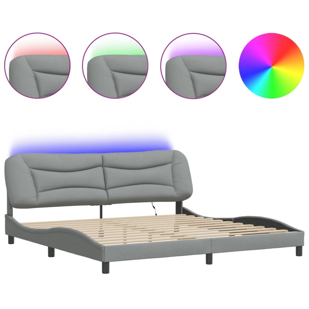vidaXL Cadru de pat cu LED fără saltea Gri deschis 200x200 cm Material