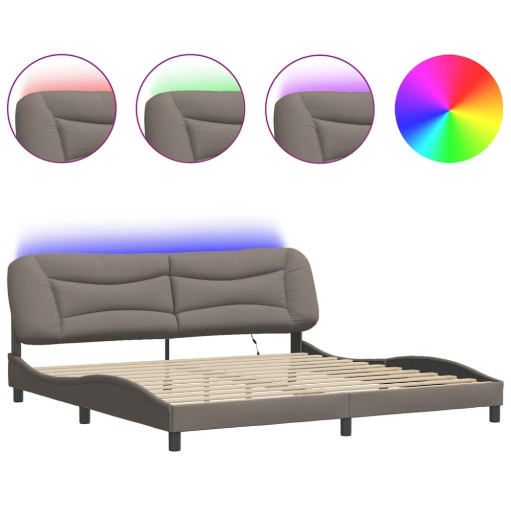 vidaXL Cadru de pat cu lumini LED, gri taupe, 200x200 cm, textil