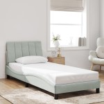 vidaXL Cadru de pat cu lumini LED, gri deschis, 90x190 cm, catifea