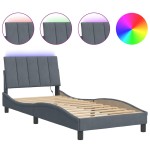 vidaXL Cadru de pat cu lumini LED, gri închis, 90x190 cm, catifea
