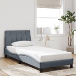 vidaXL Cadru de pat cu lumini LED, gri închis, 90x190 cm, catifea