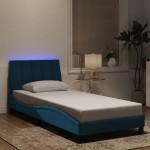 vidaXL Cadru de pat cu lumini LED, albastru, 90x190 cm, catifea