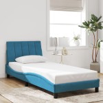 vidaXL Cadru de pat cu lumini LED, albastru, 90x190 cm, catifea