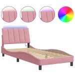 vidaXL Cadru de pat cu lumini LED, roz, 90x190 cm, catifea