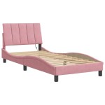 vidaXL Cadru de pat cu lumini LED, roz, 90x190 cm, catifea