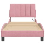 vidaXL Cadru de pat cu lumini LED, roz, 90x190 cm, catifea