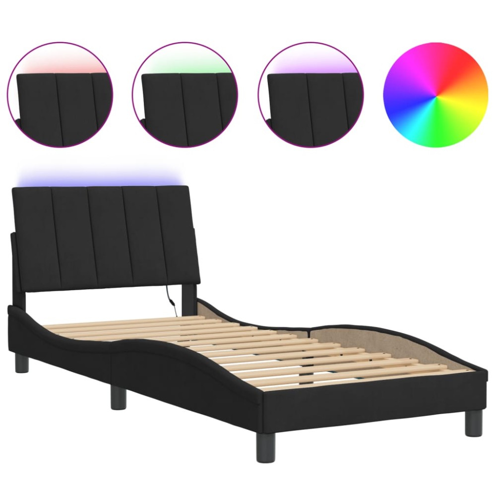vidaXL Cadru de pat cu lumini LED, negru, 90x200 cm, catifea