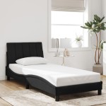 vidaXL Cadru de pat cu lumini LED, negru, 90x200 cm, catifea