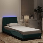 vidaXL Cadru de pat cu lumini LED, verde închis, 90x200 cm, catifea vidaXL Cadru de pat cu lumini LED, verde închis, 90x200 cm, catifea