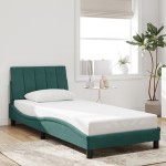 vidaXL Cadru de pat cu lumini LED, verde închis, 90x200 cm, catifea vidaXL Cadru de pat cu lumini LED, verde închis, 90x200 cm, catifea