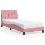 vidaXL Cadru de pat cu lumini LED, roz, 90x200 cm, catifea