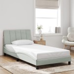 vidaXL Cadru de pat cu lumini LED, gri deschis, 100x200 cm, catifea vidaXL Cadru de pat cu lumini LED, gri deschis, 100x200 cm, catifea