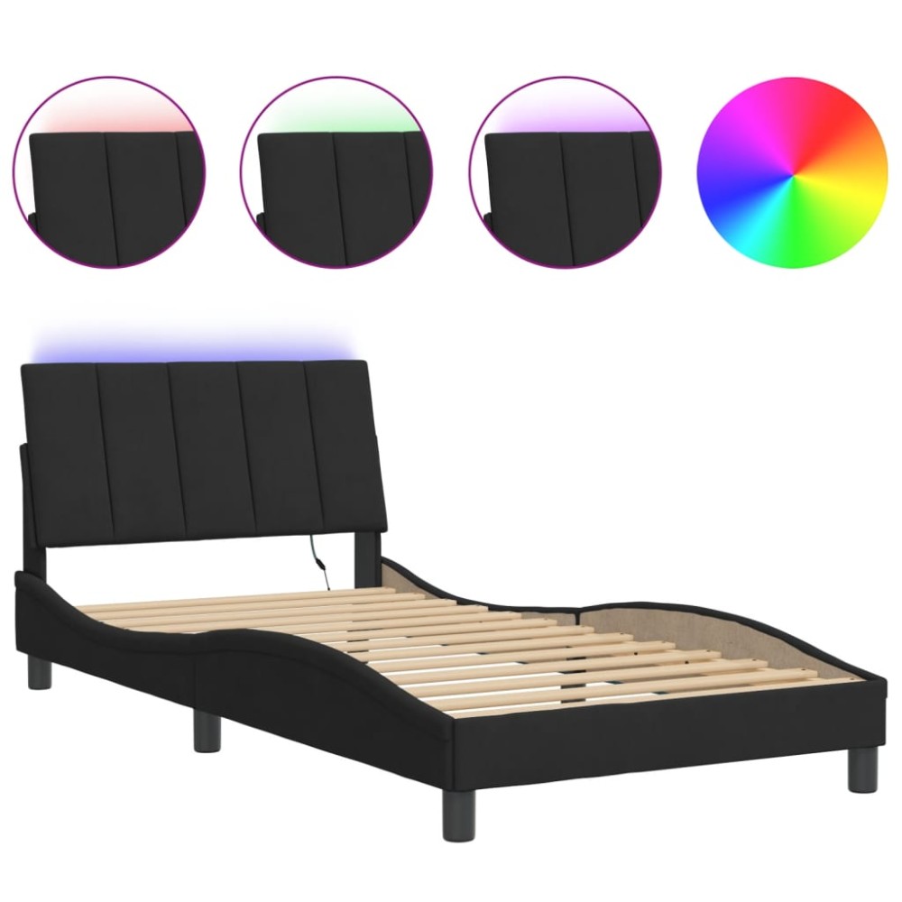 vidaXL Cadru de pat cu lumini LED, negru, 100x200 cm, catifea