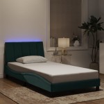 vidaXL Cadru de pat cu lumini LED, verde închis, 100x200 cm, catifea vidaXL Cadru de pat cu lumini LED, verde închis, 100x200 cm, catifea