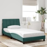 vidaXL Cadru de pat cu lumini LED, verde închis, 100x200 cm, catifea vidaXL Cadru de pat cu lumini LED, verde închis, 100x200 cm, catifea