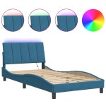vidaXL Cadru de pat cu lumini LED, albastru, 100x200 cm, catifea