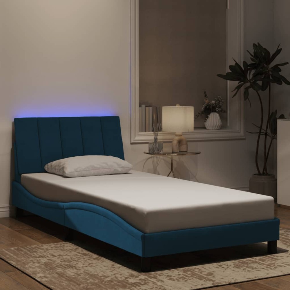 vidaXL Cadru de pat cu lumini LED, albastru, 100x200 cm, catifea