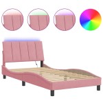 vidaXL Cadru de pat cu lumini LED, roz, 100x200 cm, catifea