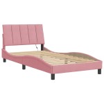 vidaXL Cadru de pat cu lumini LED, roz, 100x200 cm, catifea