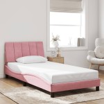 vidaXL Cadru de pat cu lumini LED, roz, 100x200 cm, catifea