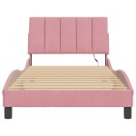 vidaXL Cadru de pat cu lumini LED, roz, 100x200 cm, catifea