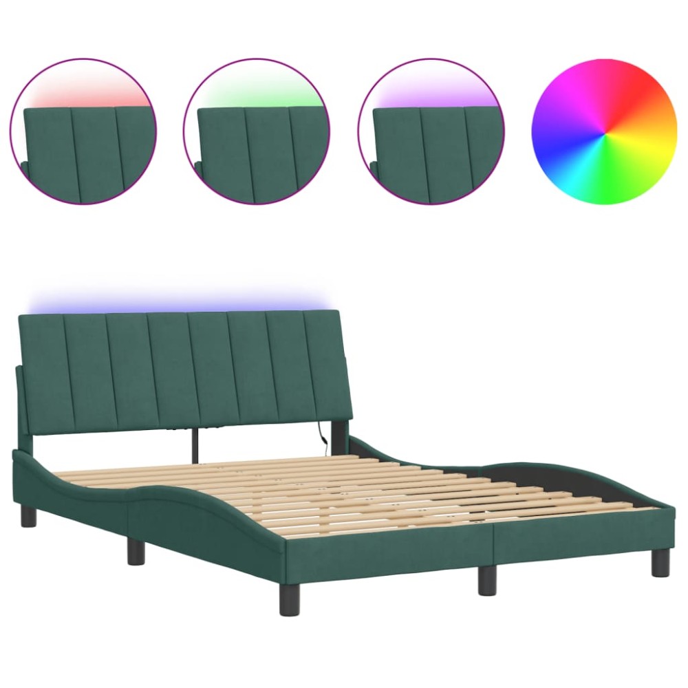 vidaXL Cadru de pat cu lumini LED, verde închis, 120x200 cm, catifea