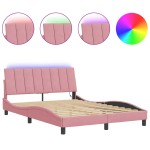 vidaXL Cadru de pat cu lumini LED, roz, 140x190 cm, catifea vidaXL Cadru de pat cu lumini LED, roz, 140x190 cm, catifea