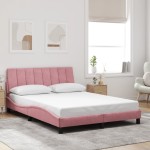 vidaXL Cadru de pat cu lumini LED, roz, 140x190 cm, catifea vidaXL Cadru de pat cu lumini LED, roz, 140x190 cm, catifea