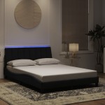 vidaXL Cadru de pat cu lumini LED, negru, 140x200 cm, catifea vidaXL Cadru de pat cu lumini LED, negru, 140x200 cm, catifea