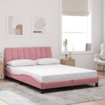 vidaXL Cadru de pat cu lumini LED, roz, 140x200 cm, catifea