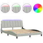 vidaXL Cadru de pat cu lumini LED, gri deschis, 160x200 cm, catifea vidaXL Cadru de pat cu lumini LED, gri deschis, 160x200 cm, catifea